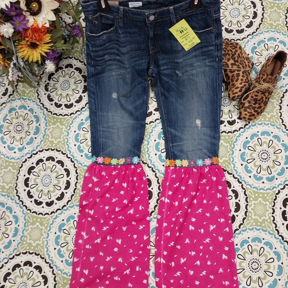 2613 Size 27 Polo Boyfriend Upcycled Stretch Bell-Bottoms